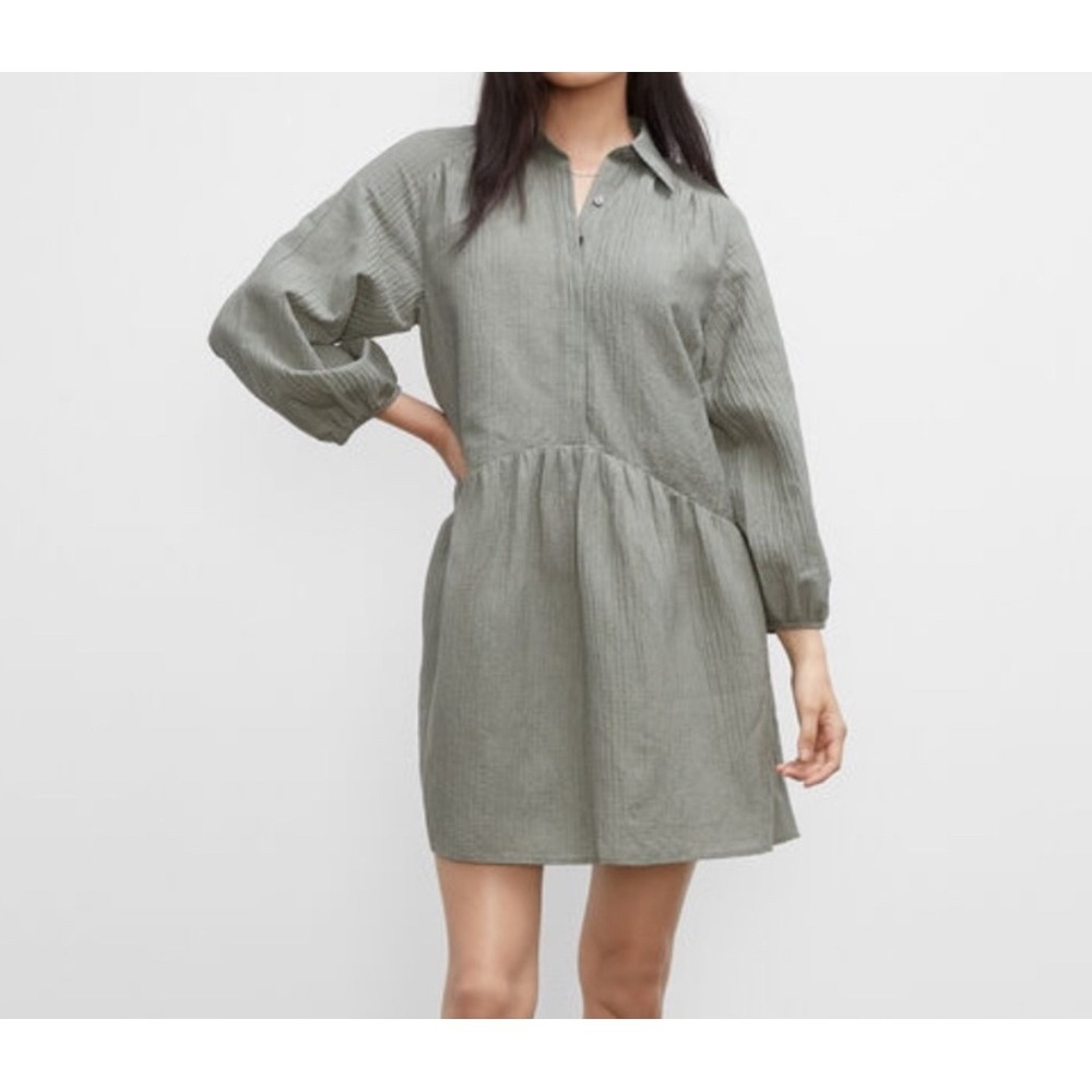 Club Monaco Linen Blend Seersucker Tiered Lagenlook Mini Dress Green Large EUC